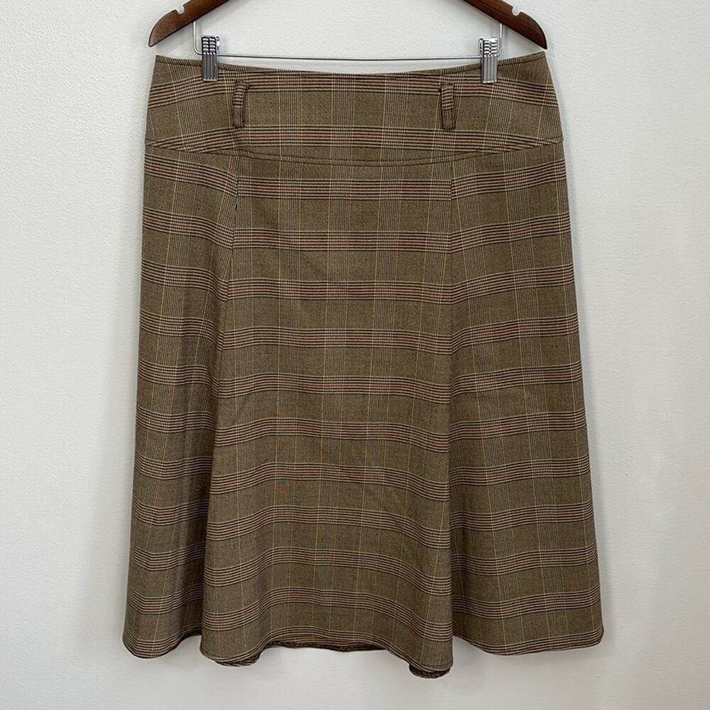 Evan Picone Neutral Plaid A-Line Midi Skirt Size 12
